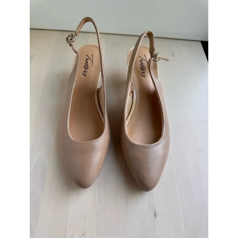 Trotters Keely Beige Leather Kitten Heel Pumps Comfort Dress Shoes Size 6